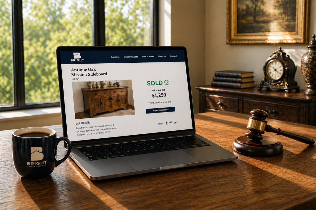 Computer, coffee, and a sale.